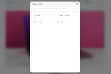 Choose Your City from the List in Modal, search also possible