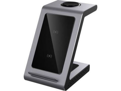 Беспроводное зарядное устройство Prestigio Revolt A9 3 в 1,  серый