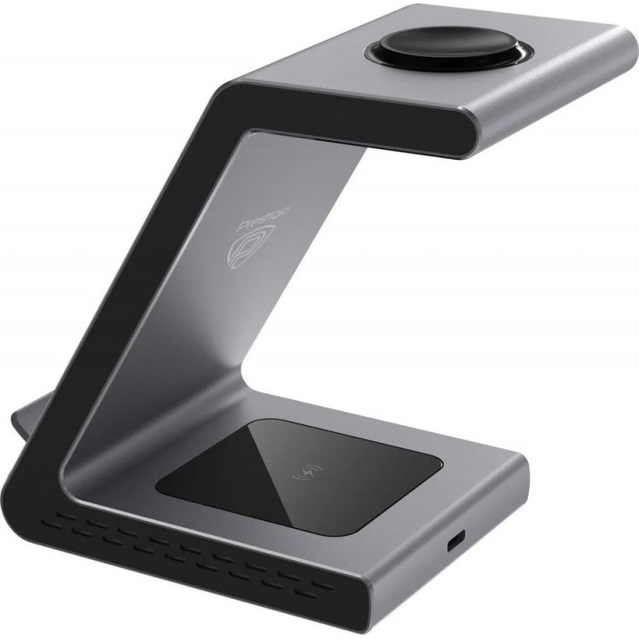 Беспроводное зарядное устройство Prestigio Revolt A9 3 в 1,  серый